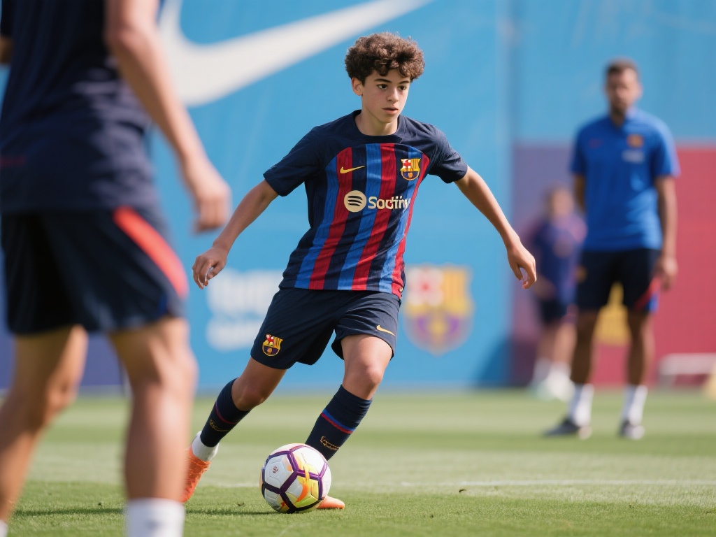 这位年轻的巴萨中场球员，虽然年仅17岁，但已经在青年队和一线队训练中展现出了非凡的天赋。他的技术细腻、视野开阔，尤其是在中场的组织能力和临场应变能力上，令人联想起巴萨黄金时代的那些传奇人物。据悉，他在最近的几场青年队比赛中频频贡献助攻和关键进球，甚至在一线队的热身赛中也有过短暂亮相，表现令人印象深刻。这样的潜力让业内人士直呼：“他可能是下一个拉玛西亚的瑰宝！”